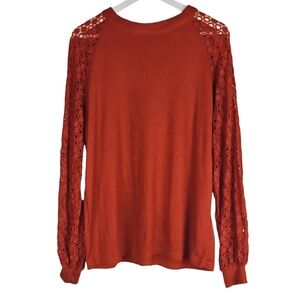 Women's Rust Sweater with Lace Sleeves